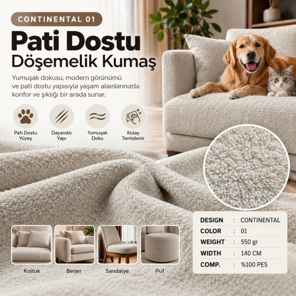 Continental Pati Dostu Döşemelik Kumaş